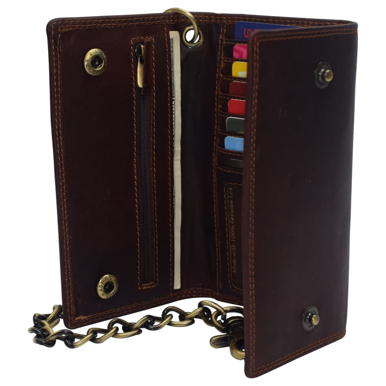 Bikers RFID safe Cow Leather Crazy Horse Brown Long Checkbook