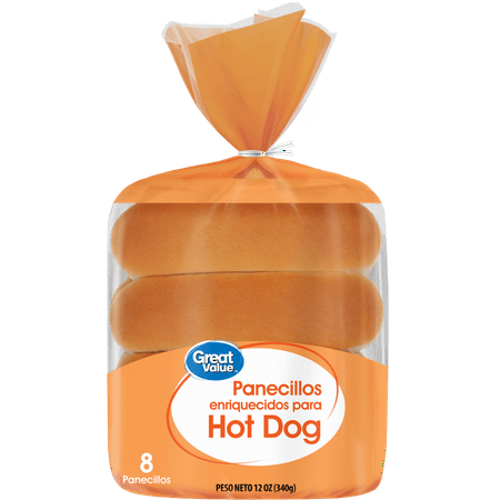 Great Value Sliced Hot Dog Regular Buns, 12 oz, 8 Count, Shelf Stable