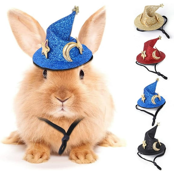 GYTY 4-Pack Bunny Halloween Wizard Pet Hats - Elastic Chin Strap for Small Animals Hamster Bearded Dragons Chinchillas Ferrets Guinea Pigs Birds- Cosplay Party Dress-Up Apparel Outfit