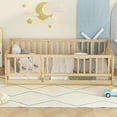 thumbnail image 2 of Montessori Floor Bed, Kids Bed Frame, Low Profile Toddler Bed with Removable Slats and Safety Door, Wood Bed Frame for Kids Boys Girls, Twin Oak, 2 of 11