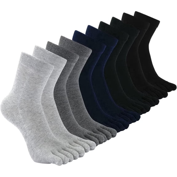 5 Pairs Men's Cotton Toe Socks, Assorted Colors Crew Five Finger Athletic Socks