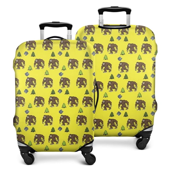 Yellow Bigfoot and Tree Pattern Luggage Cover Fashion Suitcase Cover Baggage Covers Fit 25-28 Inch Luggage (Go Travel)