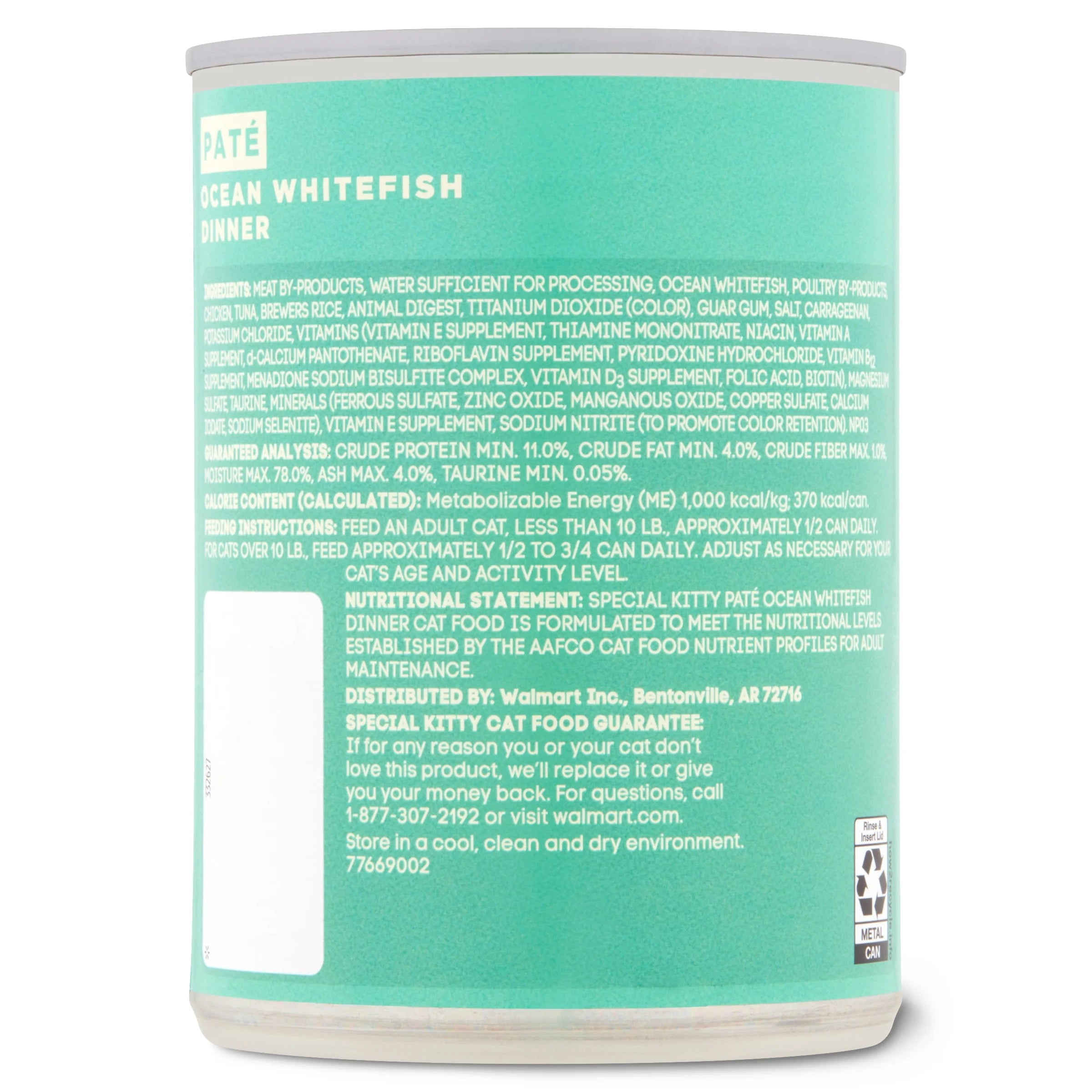 (6 pack) Special Kitty Ocean Whitefish Dinner Pate Wet Cat Food, 13 oz can