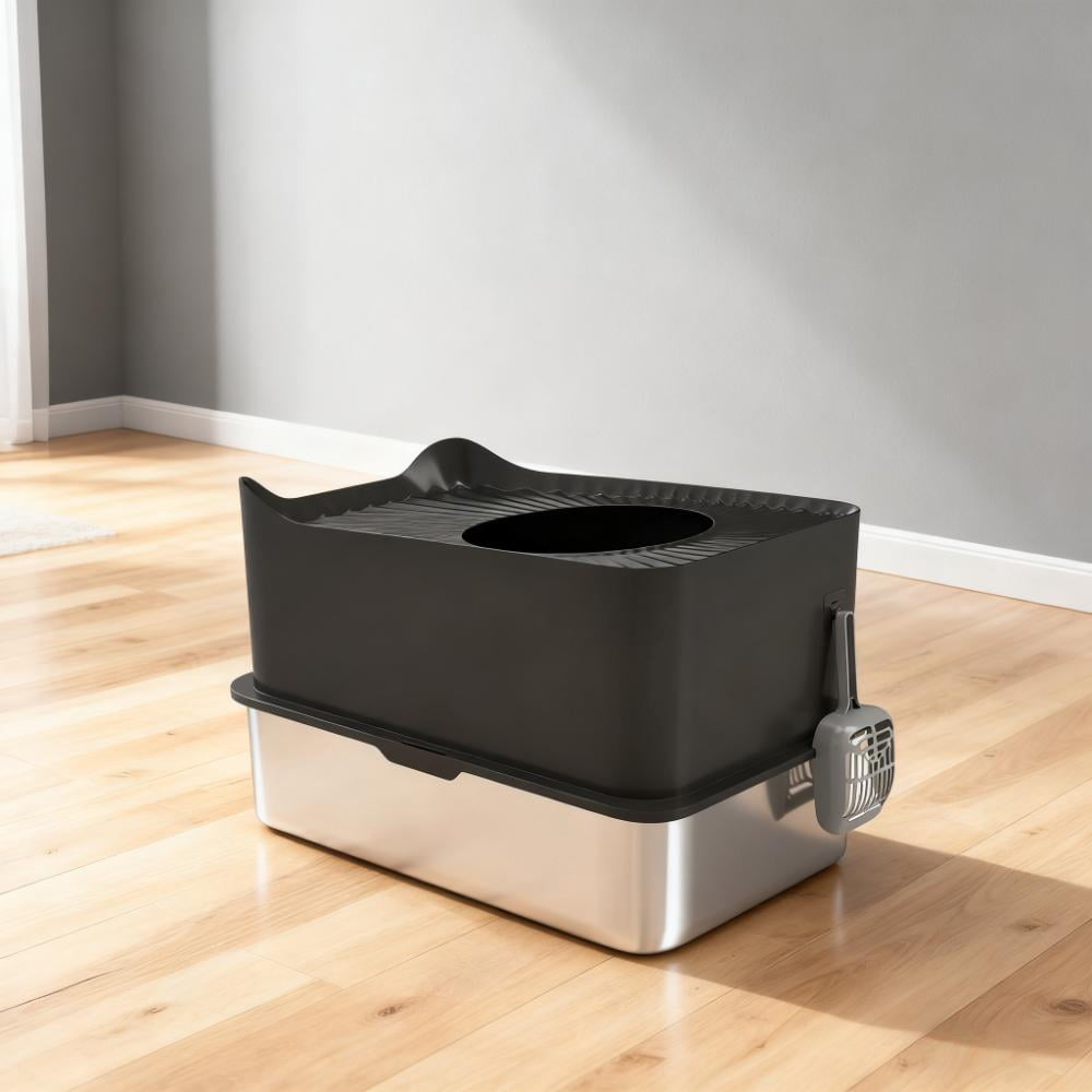 Cat Litter Box with Scoop, Top Entrance, Non-slip Pads