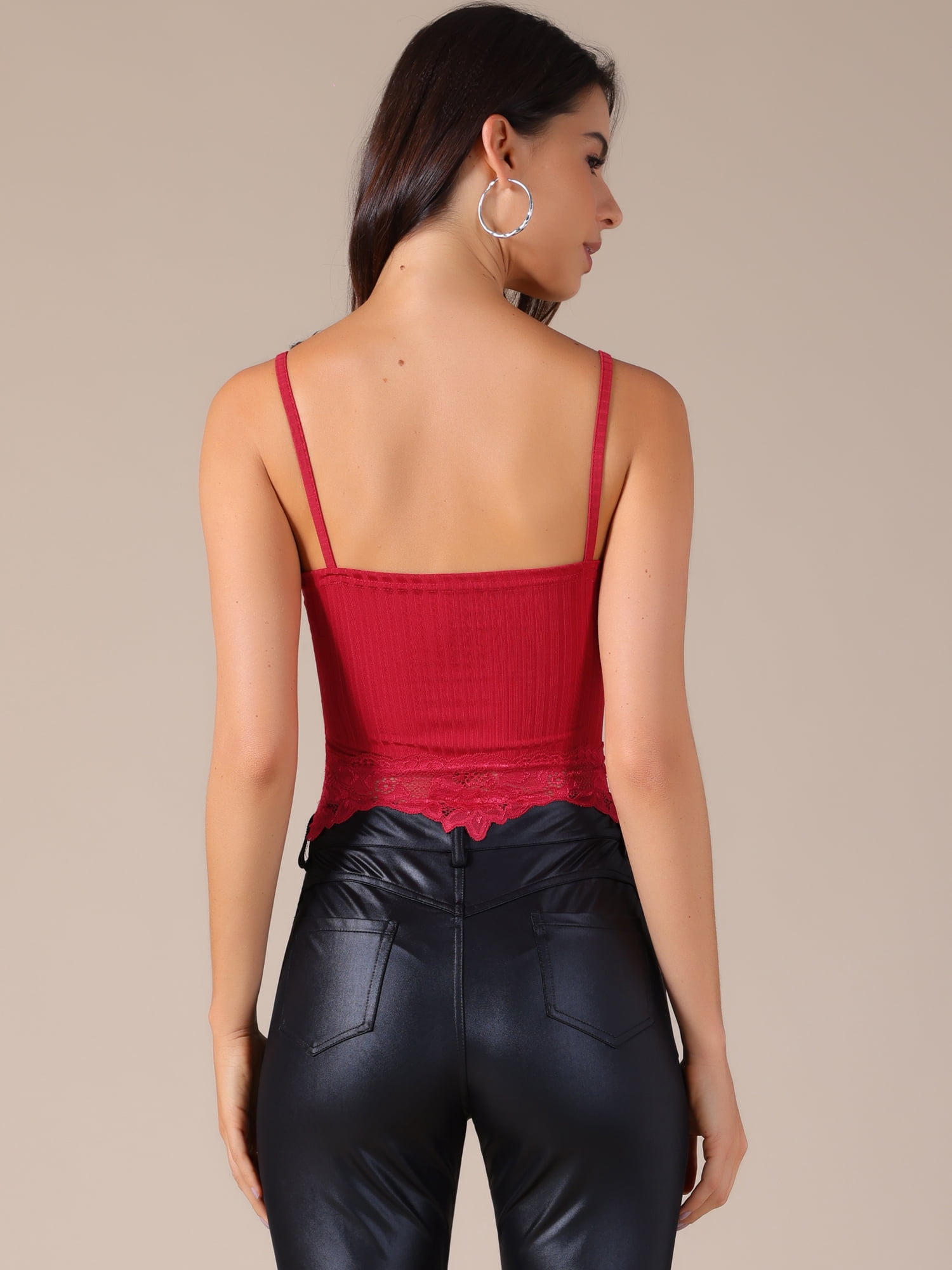 DARING DIVA Women's Lace Crop Lace Bralettes Y2k Patchwork Tank Top S Burgundy