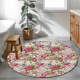 thumbnail image 4 of Pink Spring Floral Round Rug 3ft Washable Circle Entryway Rugs Non Slip Vintage Summer Botanical Area Rug Indoor Floor Carpet for Bedroom Kitchen Living Room Home Office Dining Room Nursery, 4 of 8