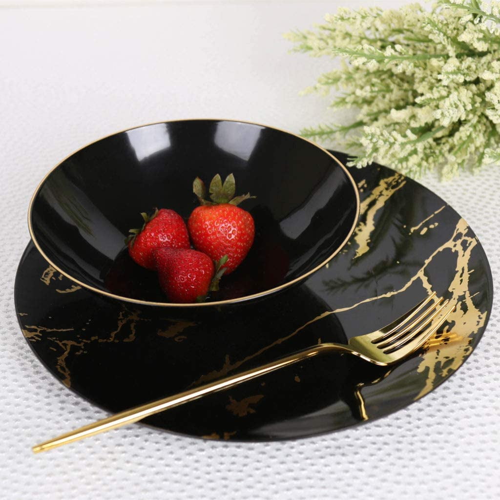 EcoQuality 16 oz Disposable Round Black Plastic Bowls Edge Collection 120 Guests EcoQuality