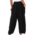 thumbnail image 5 of Summer Savings 2024! TAGOLD Womens Summer Pants,Women Cotton Linen Solid Casual Pant Loose Comfy Solid Drawstring Wide Leg Crop Trousers With Pockets, 5 of 5