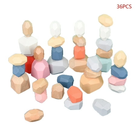 

TINYSOME 36 Pcs Children Wooden Colored Stone Stacking Game Building Block Kids for Creative Educational Toy