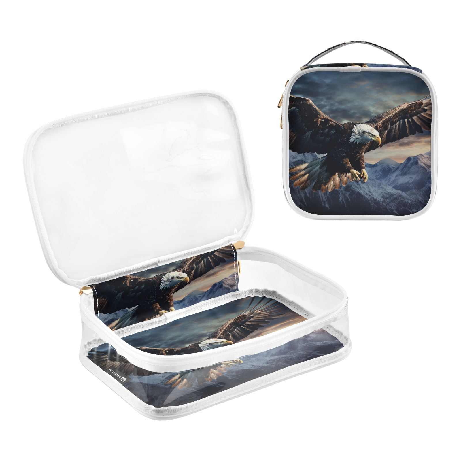 Clear Makeup Bags with Handle Large Opening 2 Pack Set Toiletry Bag Quart Size Bag, for Women Man Traveling Travel Essentials, Toiletries and Other. Eagle Hawk