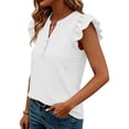 thumbnail image 5 of ClodeEU Women’s V Neck Puff Short Sleeve T Shirt with Button ,Casual Solid Color Top White,Women's Plus XXL, 5 of 6