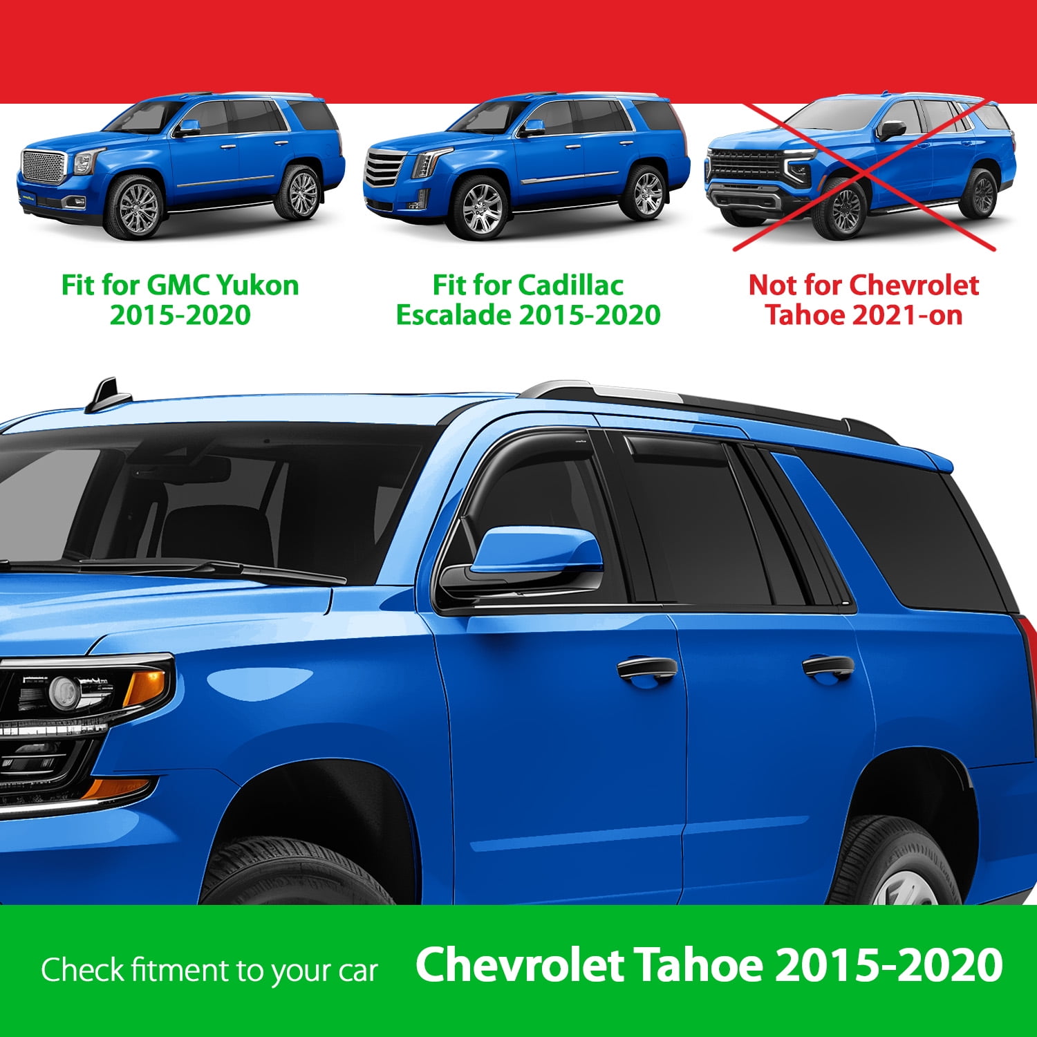 Goodyear Shatterproof in-Channel Window Deflectors for Chevrolet (Chevy) Tahoe 2015-2020, Rain Guards, Window Visors for Cars, Vent Deflector, Car Accessories, 4 pcs - GY007871