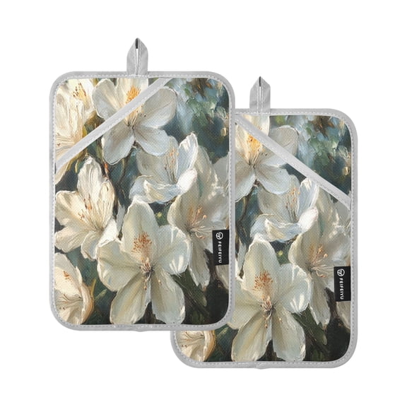 BZSMCE Pot Holder Oven Mitts Cooking baking White Flowers Blooming Creative Pattern Size:7x9.8in