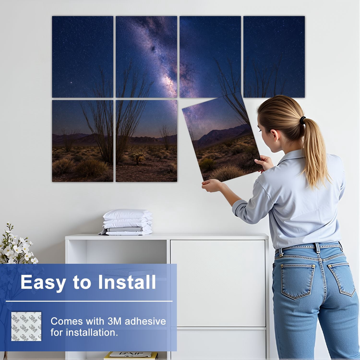 8 Pack Art Acoustic Panels Sound Absorbing Arizona Desert Ocotillo Milky Way Decorative Soundproof Wall Panels Self Adhesive for Nursery Game Room Bedroom 48"x32"