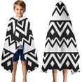 thumbnail image 3 of Black and White Zigzag Pattern Hooded Bath Towel，50"x30" for Ages 3 To 12 Kids, Quick Dry Lightweight Soft Microfiber Hood Beach Towel Cover Up for Kids, 3 of 7