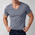 thumbnail image 2 of Ovzne Men's Big & Tall V-Neck Short Sleeve Athletic Basic T-Shirts Casual Slim Solid Color Stretchy Going Out Tops M-5XL, 2 of 9