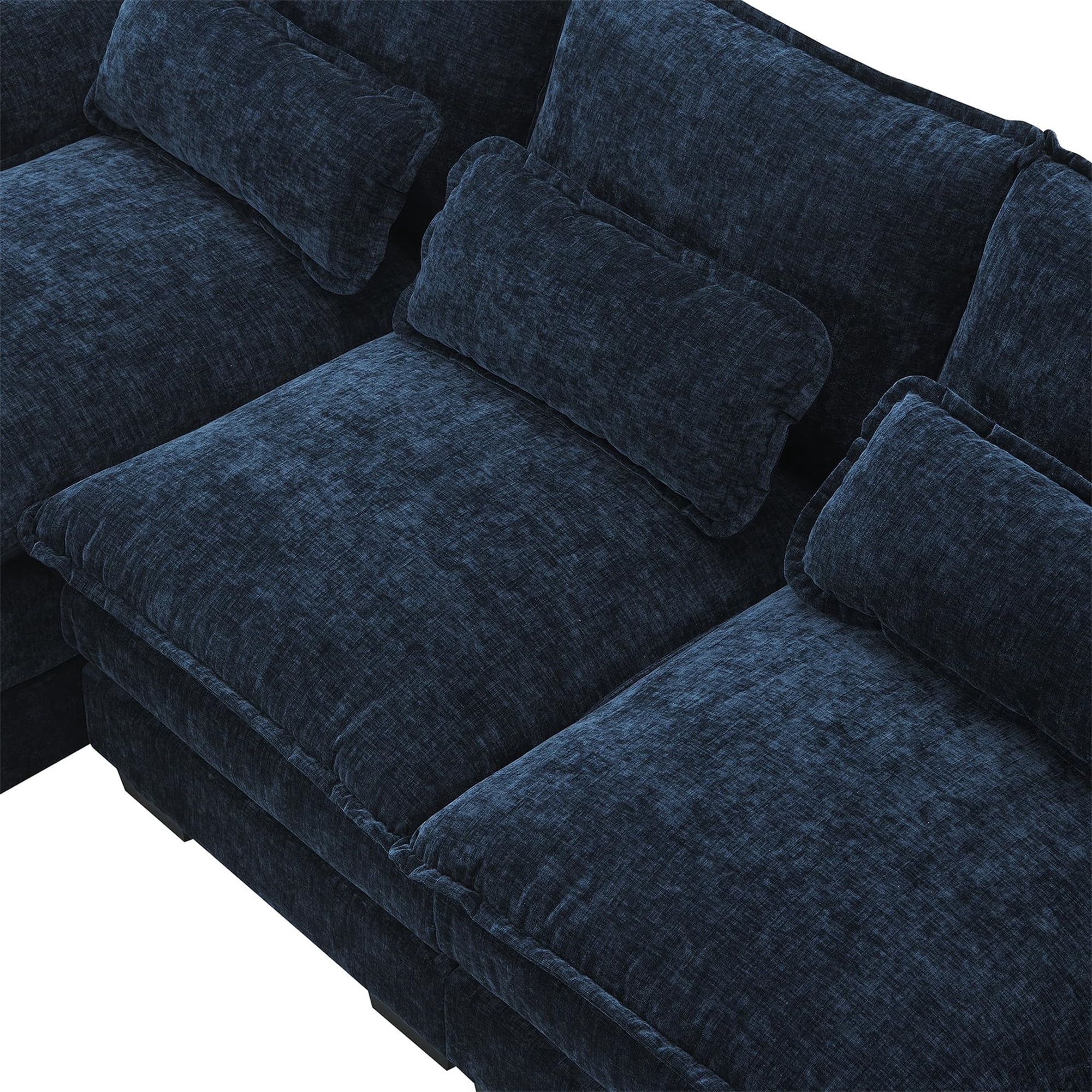 Aukfa 113" Sectional Sofa Couch with 4 Lumbar Pillows&Dual Layer Cushions, Chenille, Blue