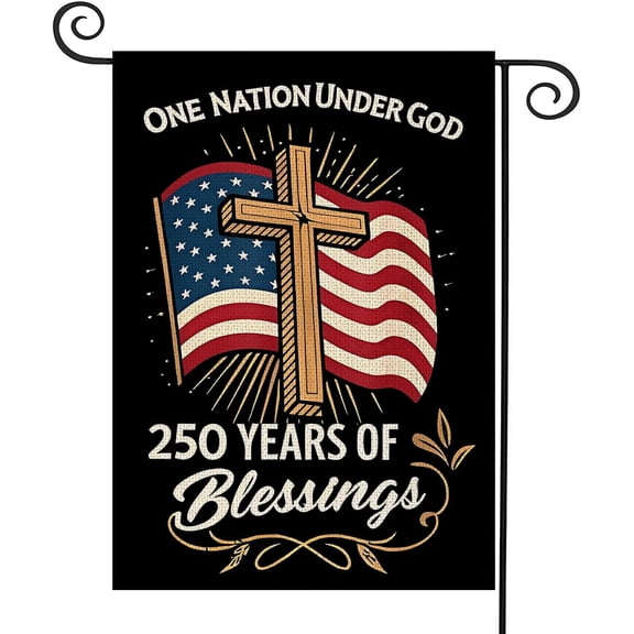 Blessings America Garden Flag 250, One Nation Under God,USA 250th Anniversary Patriotic Cross Design, Double-Sided Burlap, 12 x 18 Inches