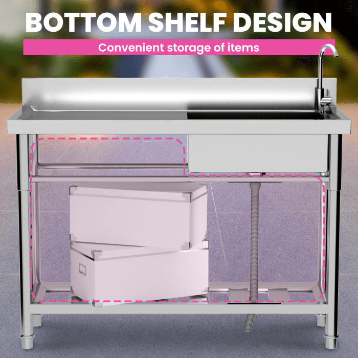 Stainless Steel Utility Sink, 304 Stainless Steel, 19.7x13.2in Bowl, Spacious, Free Standing Sink, Kitchen, Restaurant, Cafe