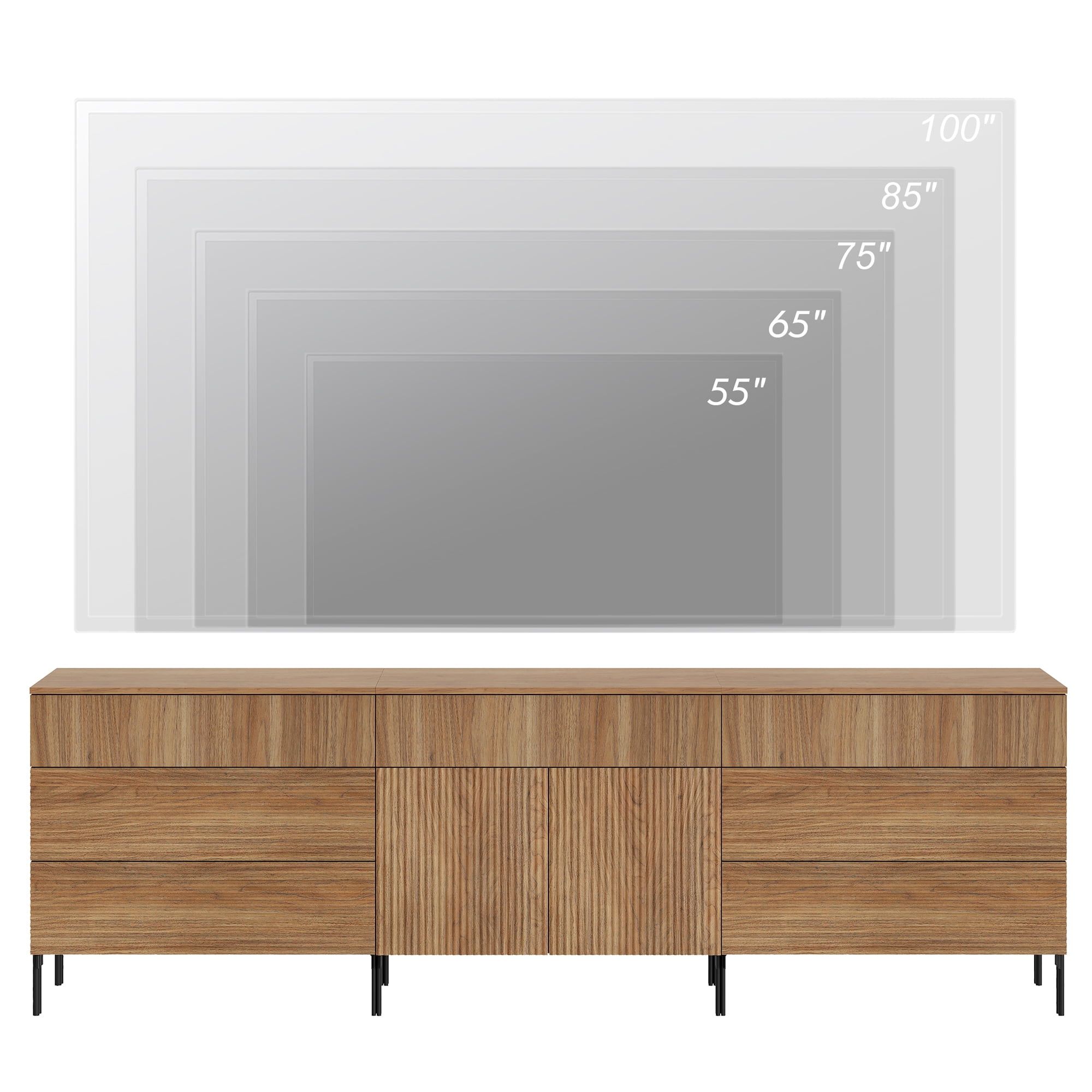 Modern Reeded Dresser TV Stand for TVs up to 100 Inch, Entertainment Center with Drawers, Wooden TV Console with Storage for Living Room