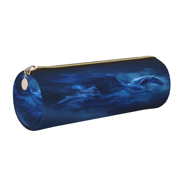 Disketp Pegasus Night Sky Estuche Organizador de Lápices de Cuero, Estuche de Oficina con Cremallera para Bolígrafo y Lápiz