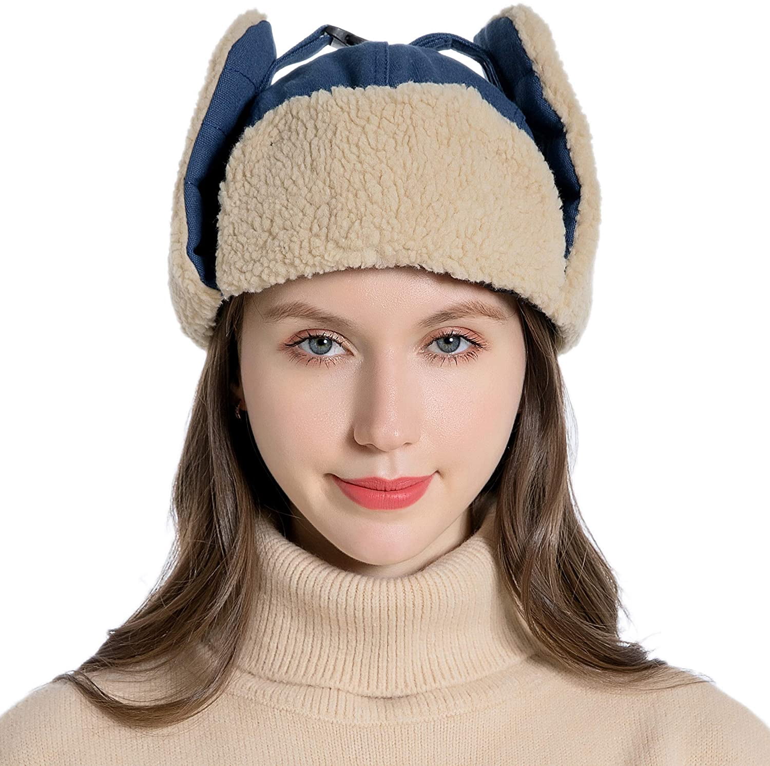 Muryobao Winter Hat Cold Weather Trapper Hat Outdoor Warm Windproof Ski Cap with Ear Flap Trooper Hunting Hats for Men Women Navy