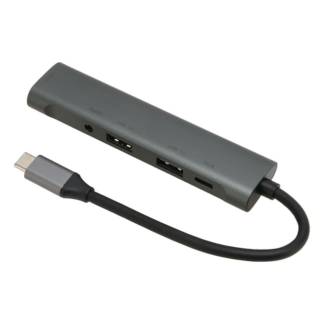 Hub USB C 5 en 1 Tipo C a concentrador de 3,5 mm Adaptador multipuerto de concentrador USB para entretenimiento en la oficina en casa, viajes de negocios