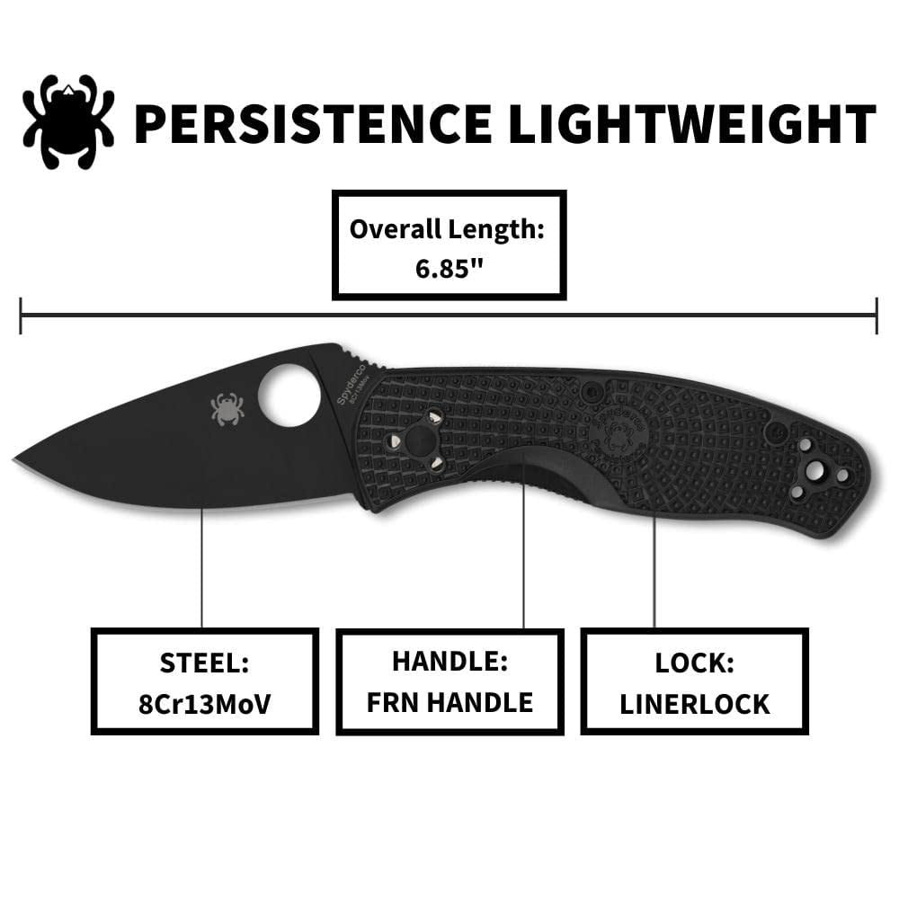 Spyderco C136PBBK Black Plain Edge Clip Point Stainless Steel Folding Knife