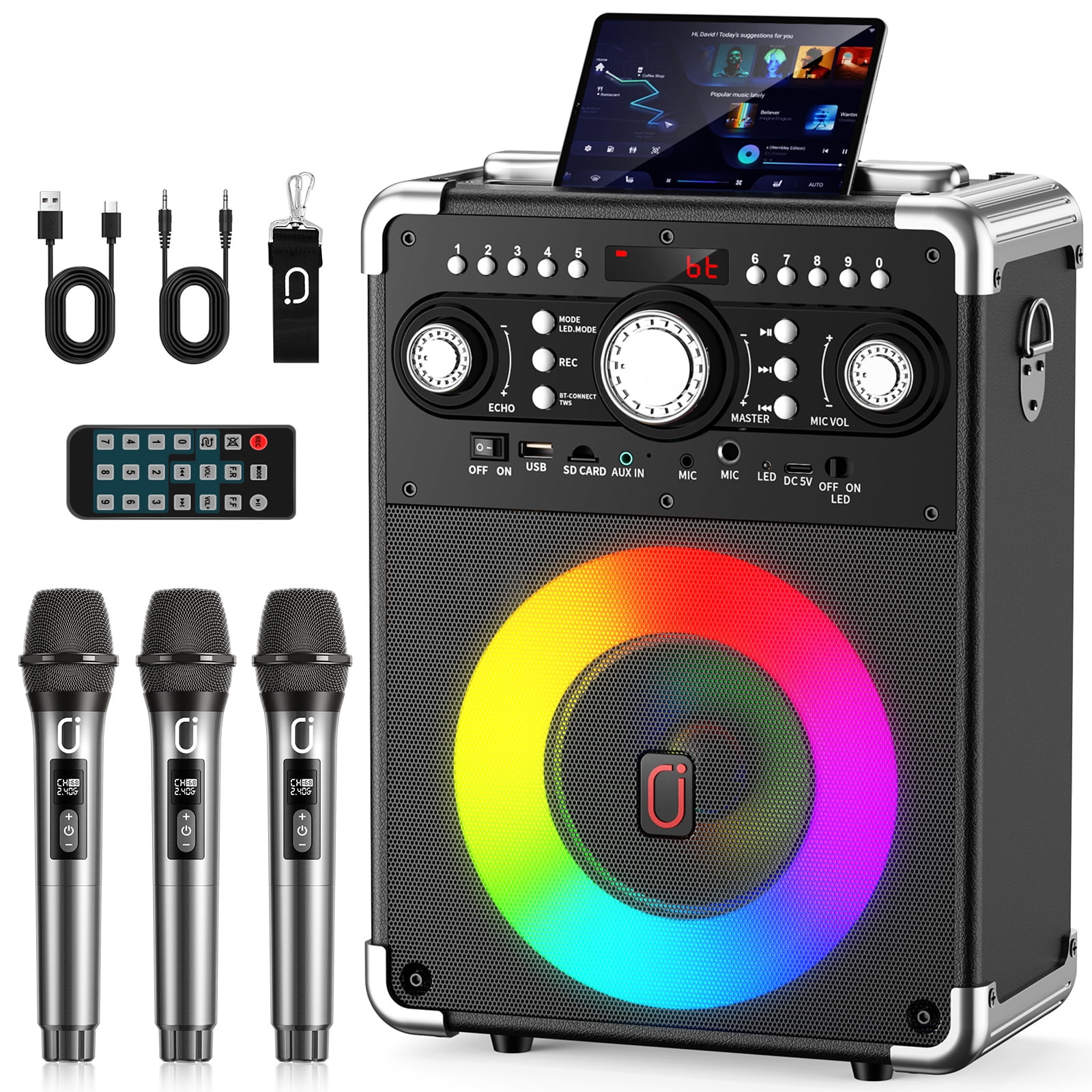 JYX Karaoke Machine with 3 Microphones, Bluetooth Speaker with FM