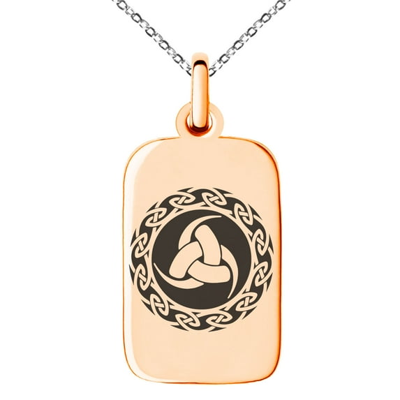 Stainless Steel Triskelion Triple Horn of Odin Viking Engraved Small Rectangle Dog Tag Charm Pendant Necklace