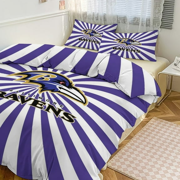 Baltimore Sports Duvet Cover Set Bedding Set 3pcs Football Microfiber Bedding Set Cover with 1 Duvet Cover and 2 Pillowcases for Fans (No Duvet Core) 86"x70"