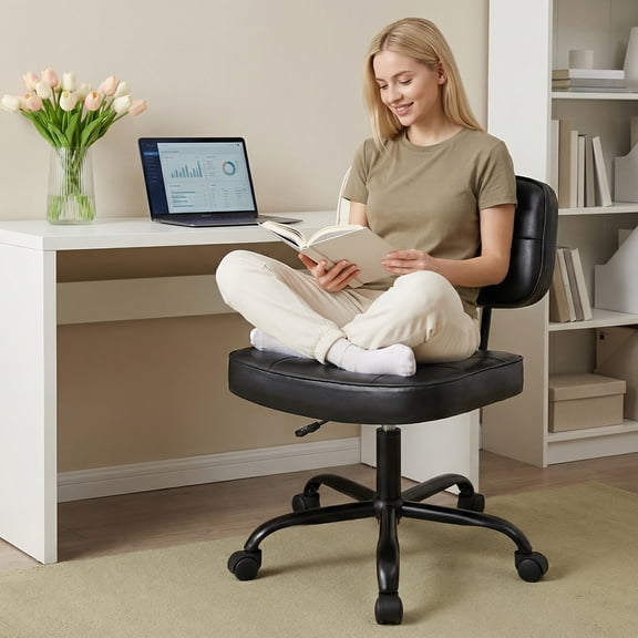 Gianna Ergonomic PU Leather Desk Chair, Armless Rolling Chair with Thickened Cushion for Small Spaces