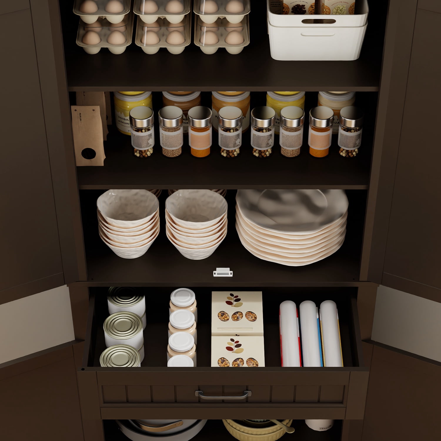 Asofer 71" Modern Pantry Storage Cabinet with Doors and Adjustable Shelves for Kitchen, Living Room, Dark Brown