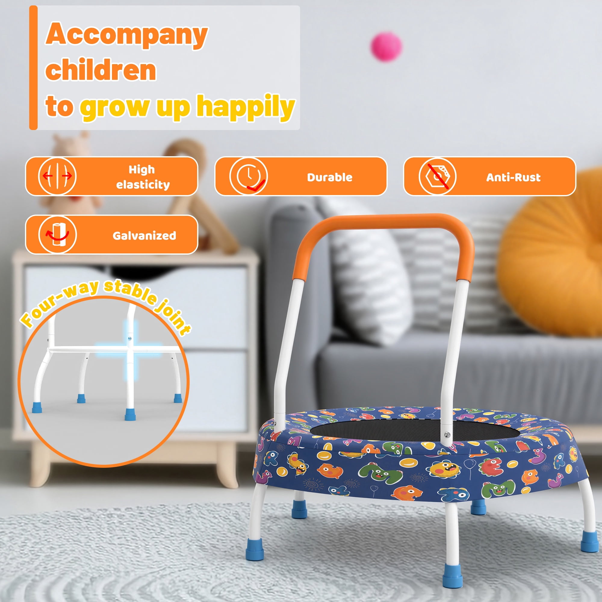 Toddler Trampoline with Handle, 28" Kids Trampoline, SHINPT Indoor Trampoline for Kids, Small Trampoline, Gift for Boys Girls
