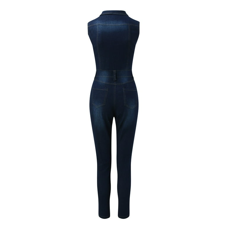 Womens Jumpsuit Button Down Slim Fit Denim Long Playsuit Lapel Full Length Jeans Overalls Rompers Walmart