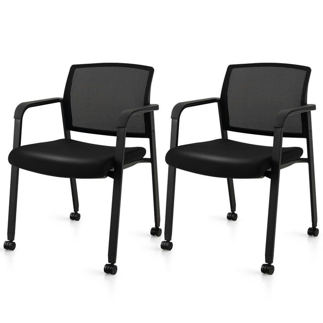 Costway Ensemble de 2 Chaises de Conférence Empilables Chaise en Maille pour Bureau Invités Salle d'Attente Roues