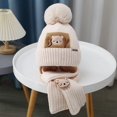 thumbnail image 3 of 2Pcs Kids Winter Hat Scarf Set, Warm Fleece Lining Girls Winter Hats with Pom, Knit Scarf for 3-12 Years Boys Girls, 3 of 8