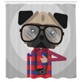 thumbnail image 3 of Hipster Shower Curtain, Graphic Design of a Photographer Pug Dog in a Shirt with Glasses and Old Camera, Fabric Bathroom Set with Hooks, 69W X 84L Inches Extra Long, Multicolor, by Ambesonne, 3 of 3