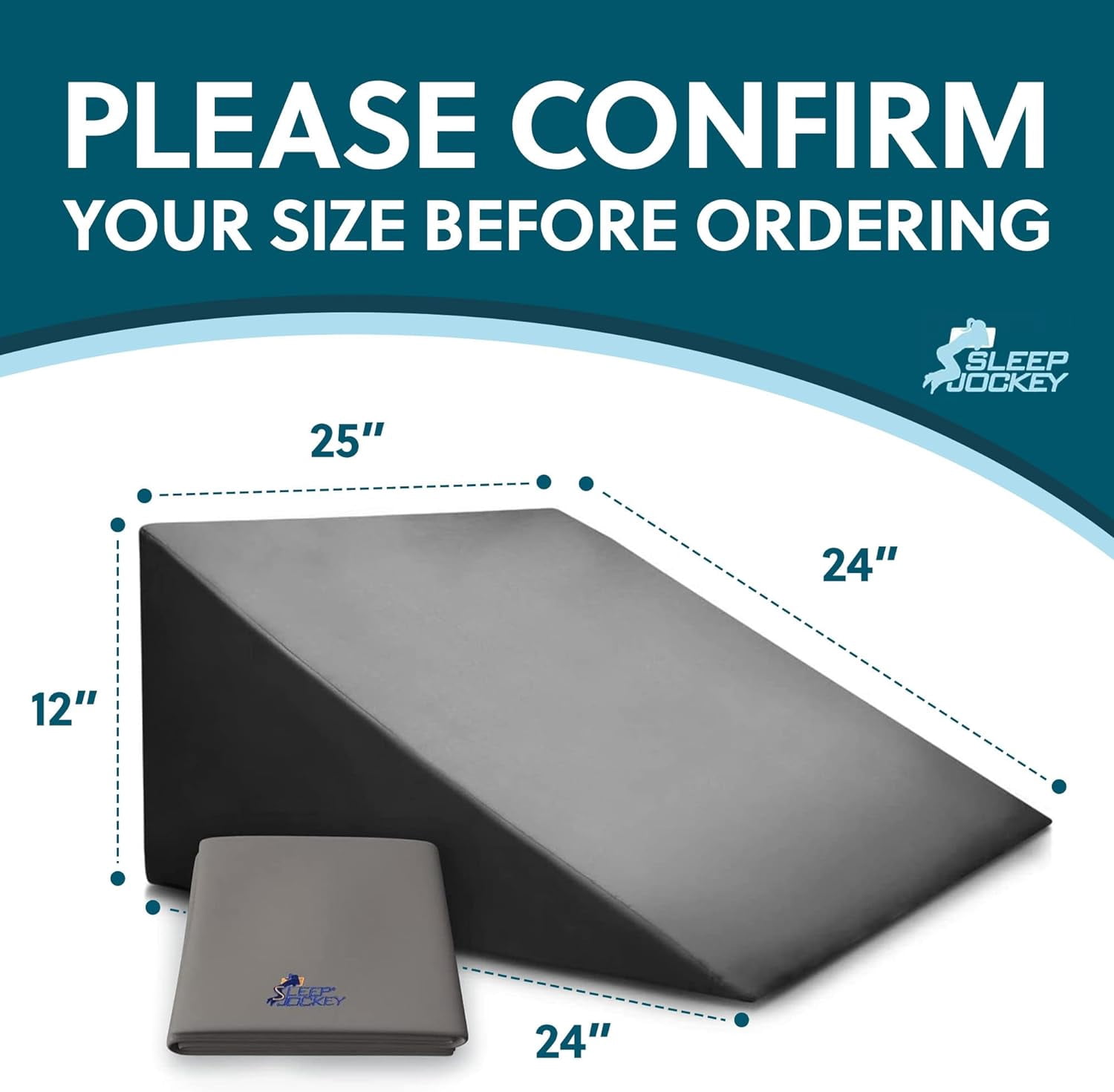 Sleep Jockey Pillow Cover for Bed Wedge - Ultrasoft Bamboo Wedge Pillow Case Cover with Zipper - Multiple Sizes to fit Most Sleep Wedges - Easy Care, Long Lasting (12", Dark Gray)