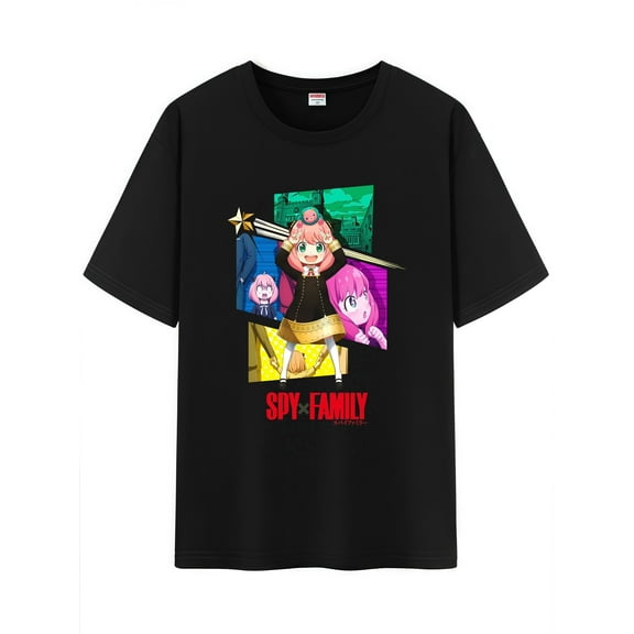 Qingyee Unisex Anime Character Pattern Cotton T-Shirt,Spy X Family Character Impression Short Sleeve Tee Shirt