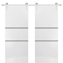 Sturdy Double Barn Door 36 x 80 inches with | Planum 0014 White Silk with Frosted Glass | Stainless Steel 13FT Rail Hangers Heavy Set | Solid Panel Interior Doors