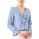 thumbnail image 2 of BLUSA CON VOLANTES PARA MUJER INSPIRE CHIC, ELEGANTE, CON ESCOTE EN V, DE MANGA LARGA, TOP FORMAL EN GRIS AZUL, 2 of 8