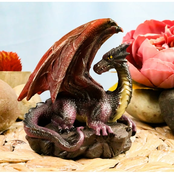 Ebros Small Purple Dragon with Wings Resting On Volcanic Rock Figurine 3.5" Tall
