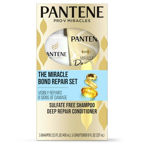 Pantene Sulfate-Free Pro-V Miracles Bond Repair Keratin   Vitamin E Shampoo, 13.5oz and Miracle Rescue Deep Repair Conditioner, 8oz, for All Hair Types