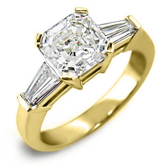 1.50 Carats Asscher & Baguette Diamond Engagement Ring