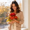thumbnail image 7 of Lenkho Artificial Silk Peony Bouquet, Fall Orange Red Faux Flower Stems, Vivid Floral Bush Arrangement, Ideal for Vase Decor, Wedding and Home Table Ornament, 7 of 7