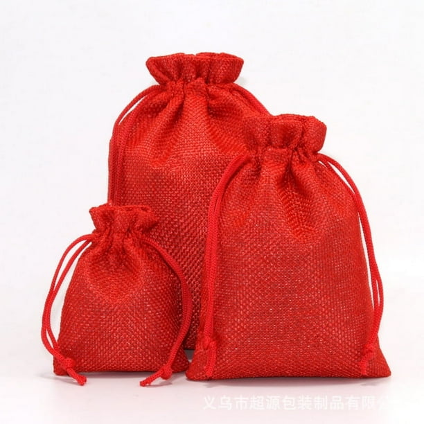 Bolsa de regalo de Navidad para guardar joyas, bolsita con cordón, bolsa de lino de imitación