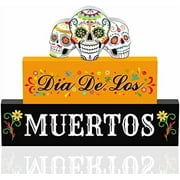 3 Pieces Day of the Dead Decorations Dia De Los Muertos Wooden Blocks Sugar Skull Wooden Sign Day of the Dead Table Centerpiece Decor for Mexican Halloween Home Decorations
