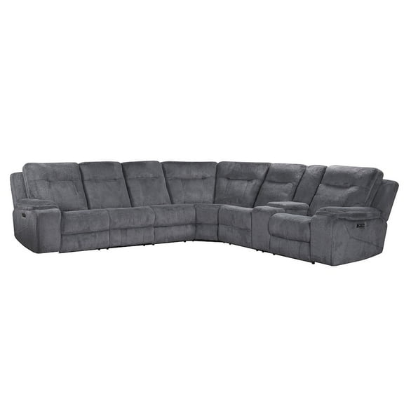 New Classic Furniture Teddy 3-Piece Fabric Power Sectional in Gray