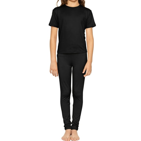 Stretch Is Comfort Girl's SHORT Sleeve Crew Neck and Leggings Set Black Medium